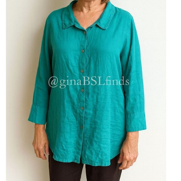 Comfy USA Plus Size 3X 100% Linen Blue Tunic Jacket top Lagenlook - Picture 1 of 8